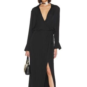 Free People Black Plunge Bell Sleeve Gown